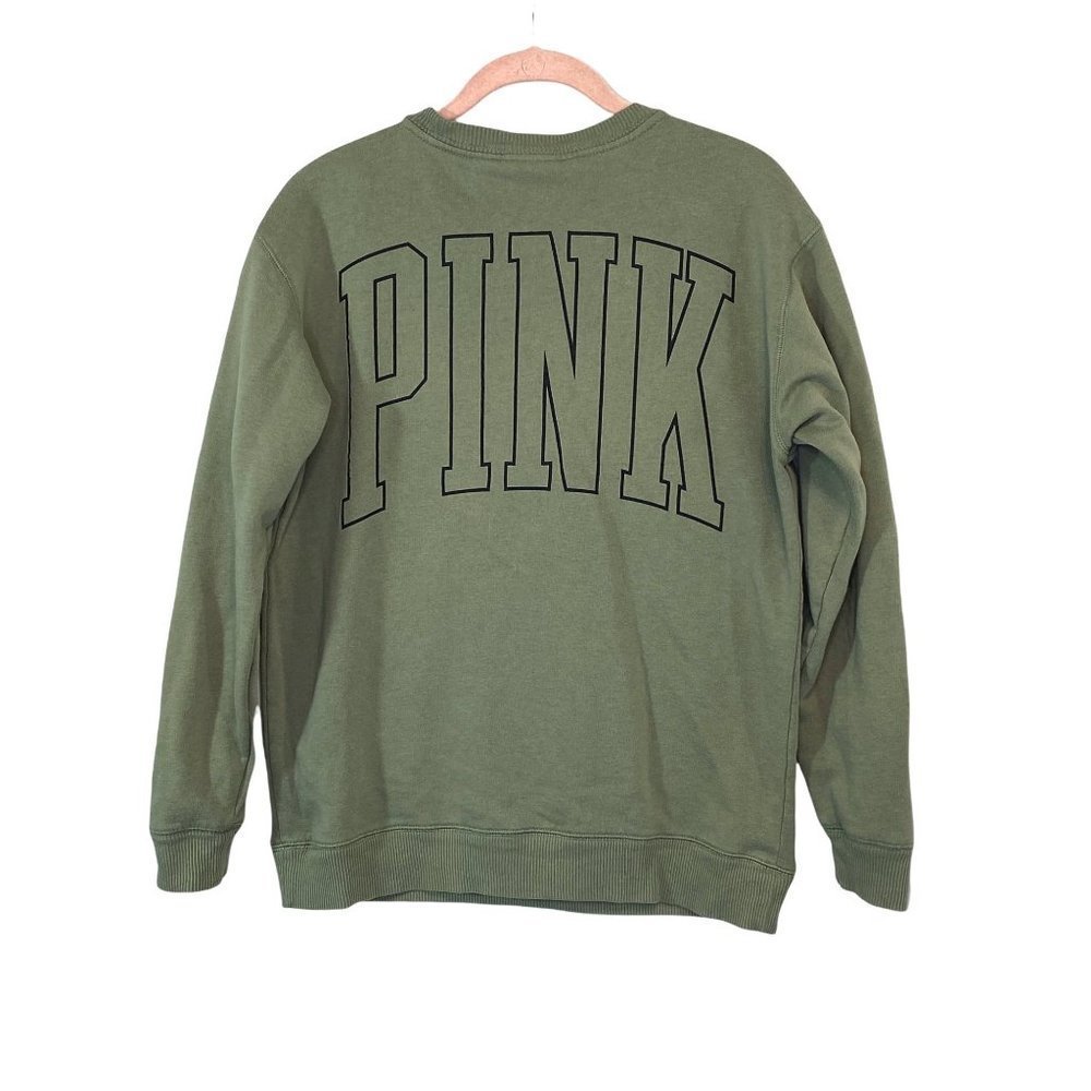 Victoria Secret PINK Boyfriend Sweatshirt Size XS Pullover Dog Logo Green Black - Picture 8 of 11